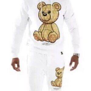 Avenue George V Paris White jogging suit 2 piece set Crystal Teddy Bear 3XL